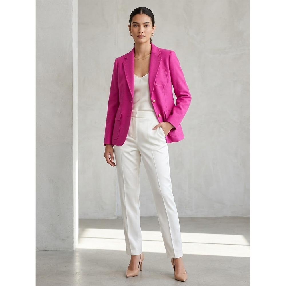 J.Crew Rhodes Blazer Pink Wool Blend Gold Crest Button Jacket Size 10